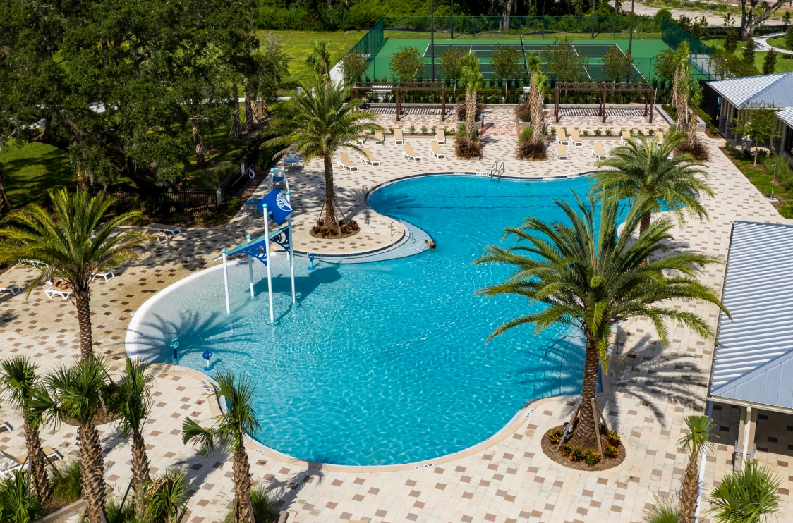 Pool, deck and tennis courts